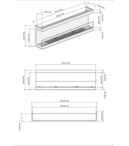 LAREIRA DE PAREDE BIOETANOL 160 CM abertura lateral dupla