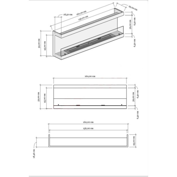 CHIMENEA DE PARED DE BIOETANOL 160 CM apertura lateral doble