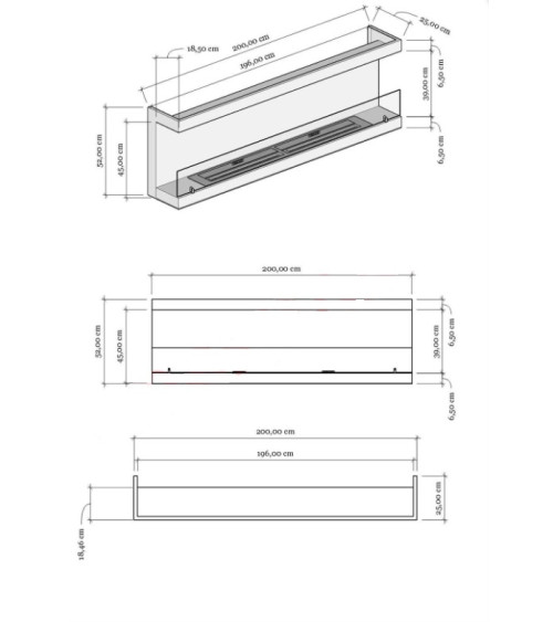 Cheminée BIOETHANOL MURALE 200 CM double ouverture latérale