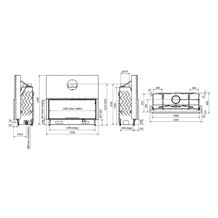 Insert para lareira 130 EVO LD TUNNEL d200 126 CM 8–14 kW – design premium de alta gama