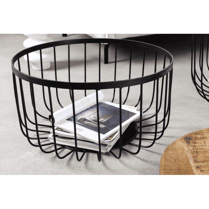 2 tables basses STORAGE en bois de manguier naturel et métal