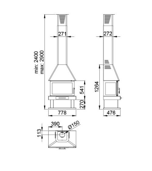 Poêle à bois HUESCA 3 faces vitrées - 13 kW