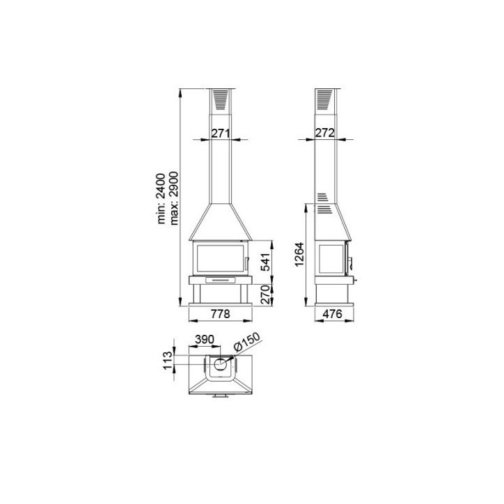 Poêle à bois HUESCA 3 faces vitrées - 13 kW