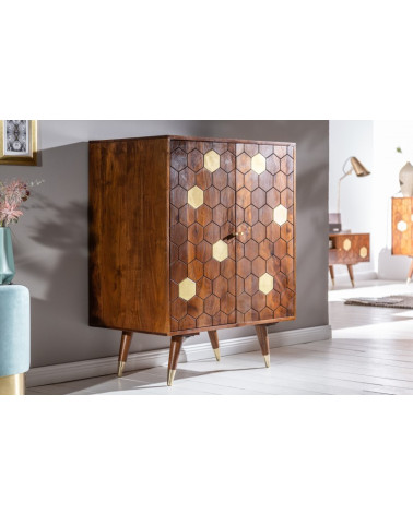 Credenza bar in legno massiccio di acacia HEXAGONE