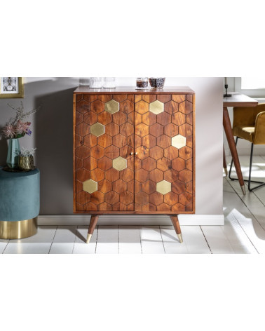 Aparador bar de madera de acacia maciza HEXAGONE
