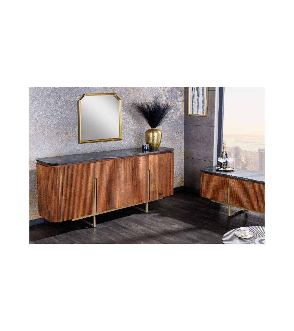 Buffet LINE III en bois massif de manguier + marbre