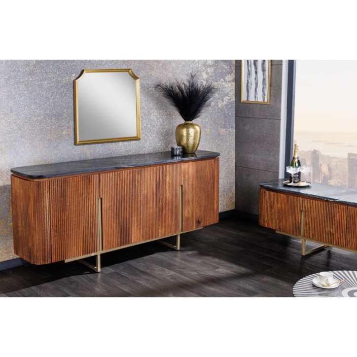 Credenza LINE III in legno massiccio di mango + marmo