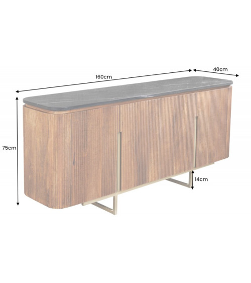 Credenza LINE III in legno massiccio di mango + marmo