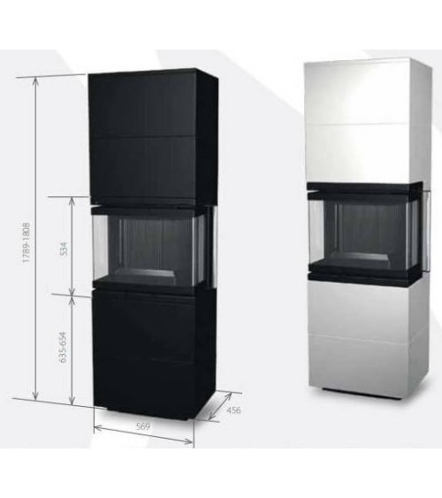 Insert de cheminée 60 BU meuble blanc 2 + 2  57x180 CM 4-6 kW