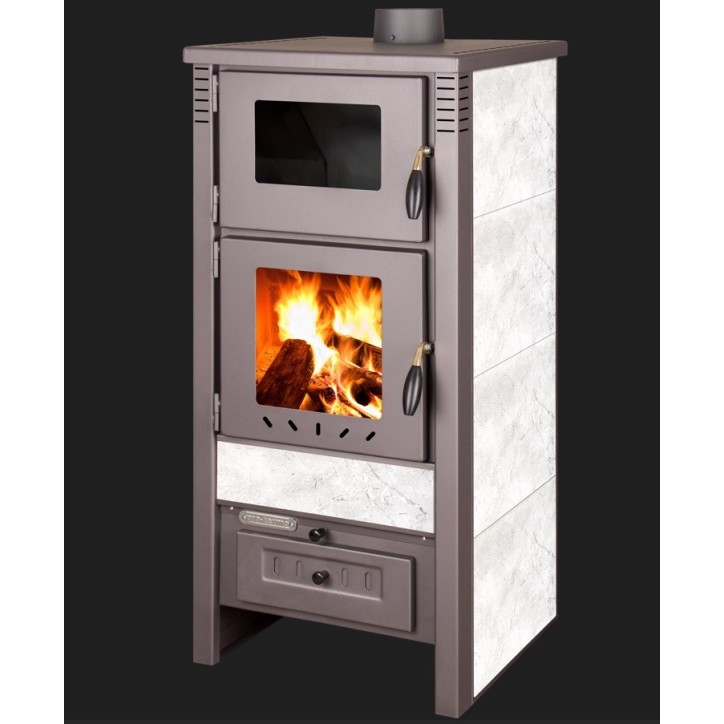 Poêle à bois + four TAURUS blanc 52 cm