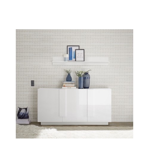 Buffet 3 portes  JUPITER blanc laqué brillant 182 cm