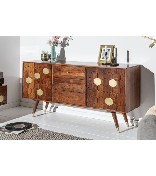 Credenza in legno massiccio di acacia HEXAGONE