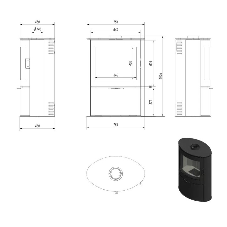 Poele à bois AB2 10Kw
