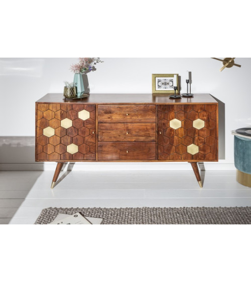Credenza in legno massiccio di acacia HEXAGONE
