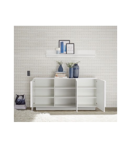 Buffet 3 portes  JUPITER blanc laqué brillant 182 cm