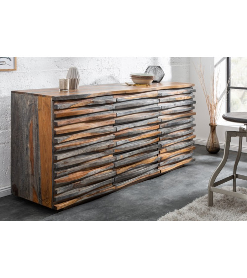Credenza RELIEF in legno massiccio di sheesham grigio fumé