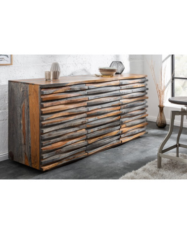 Aparador RELIEF de madera de sheesham maciza gris ahumado