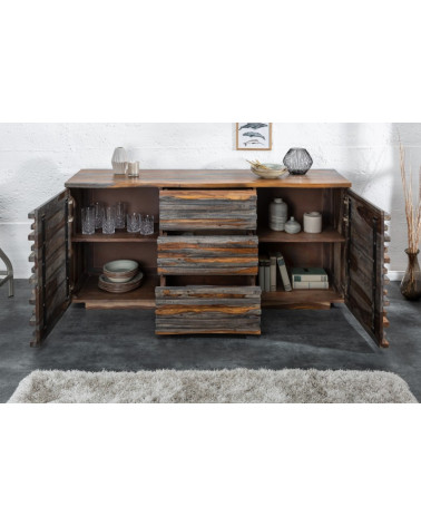 Buffet RELIEF bois massif de sheesham gris fumé