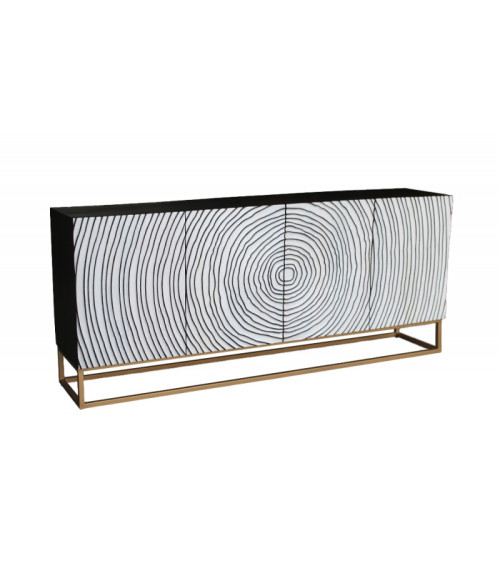 Buffet CIRCLE en bois de manguier noir et blanc