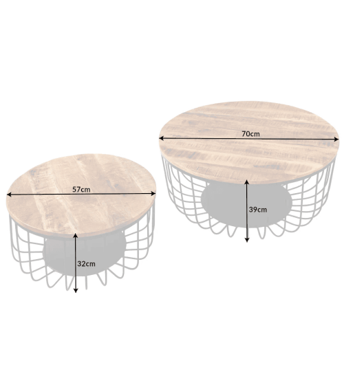 2 tables basses STORAGE en bois de manguier naturel et métal