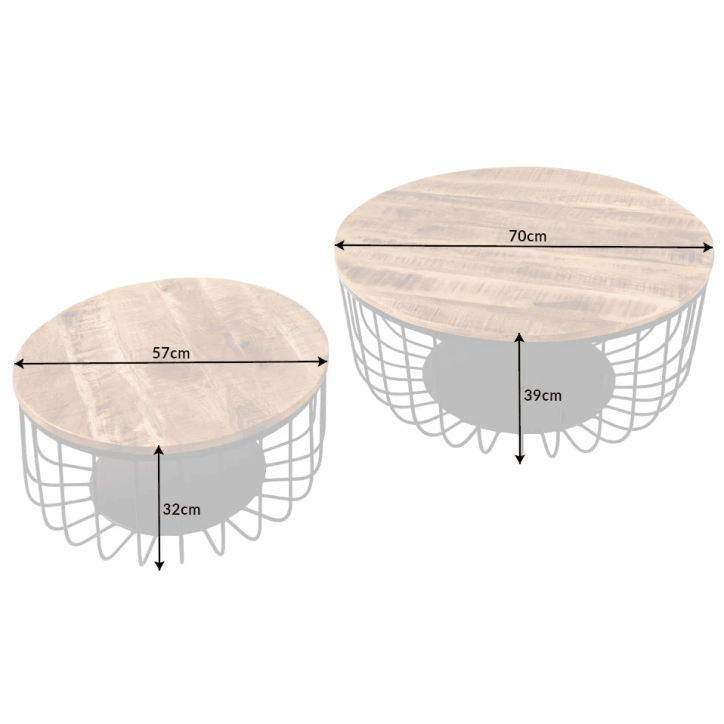 2 tables basses STORAGE en bois de manguier naturel et métal