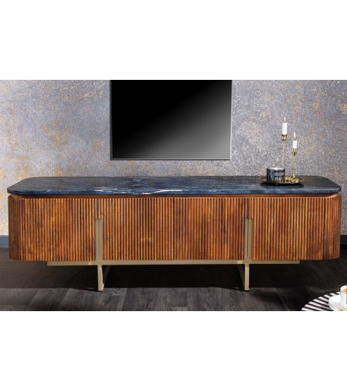 Meuble TV LINE III en bois massif de manguier + marbre