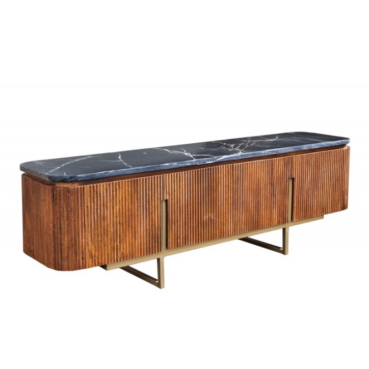 Mueble TV LINE III de madera maciza de mango + mármol