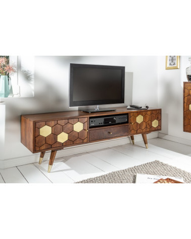 Soporte TV de madera de acacia maciza HEXAGONE