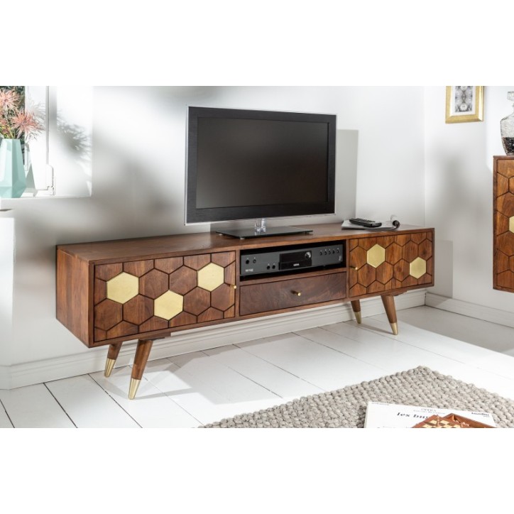 Soporte TV de madera de acacia maciza HEXAGONE