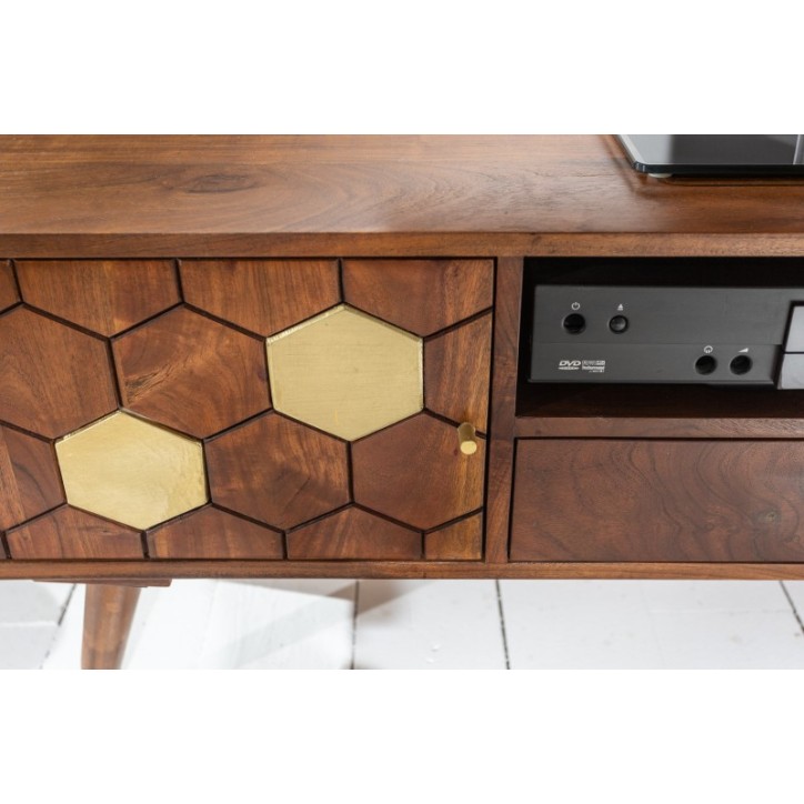 Soporte TV de madera de acacia maciza HEXAGONE