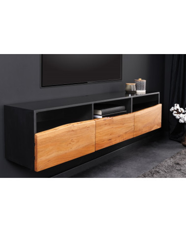 Meuble TV suspendu BRUT en bois d'acacia