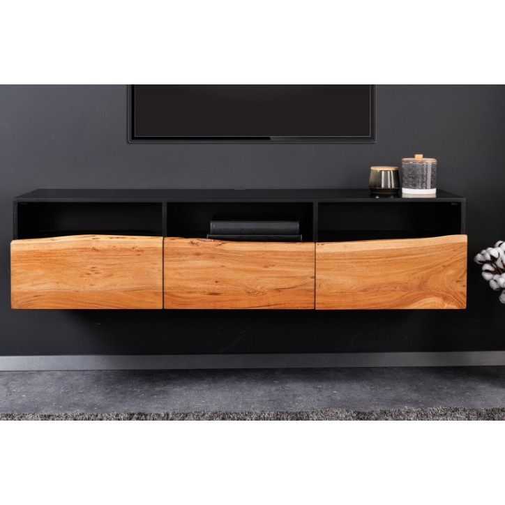 Meuble TV suspendu BRUT en bois d'acacia