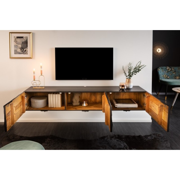 Mobile TV sospeso nero INFINITY in legno massiccio di mango