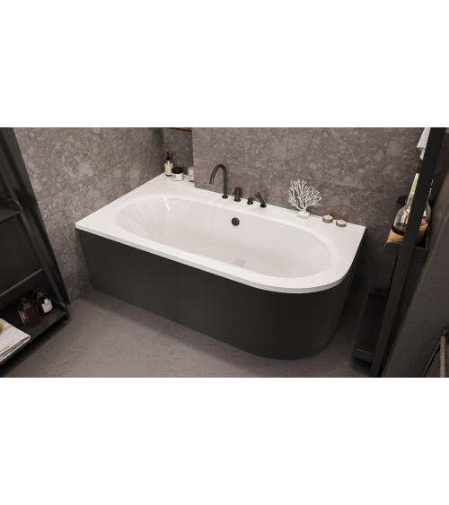 Badewanne HILIO LINKS mit schwarzer Schürze 150/160/170/180