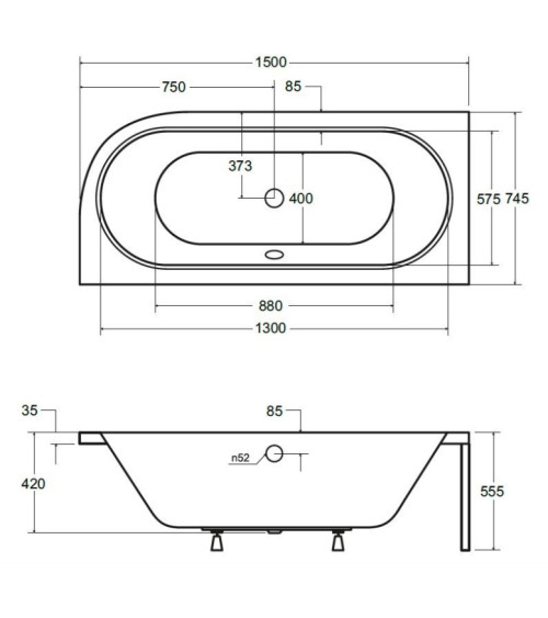 Baignoire HILIO GAUCHE avec tablier 150/160/170/180