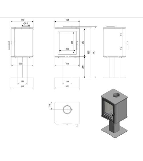 Poele à bois K5 sur pied 7Kw