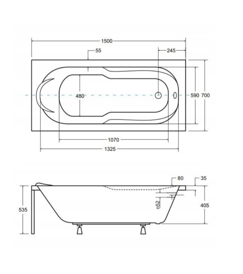 copy of BONA Rechteckige Badewanne 150x70 cm mit Front- und reversibler Seitenverkleidung