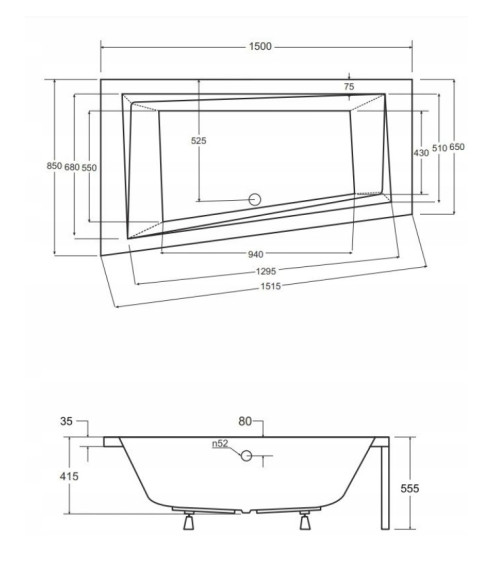 Baignoire d'angle GAUCHE INTIMA 150 ou 160 cm AVEC TABLIER NOIR
