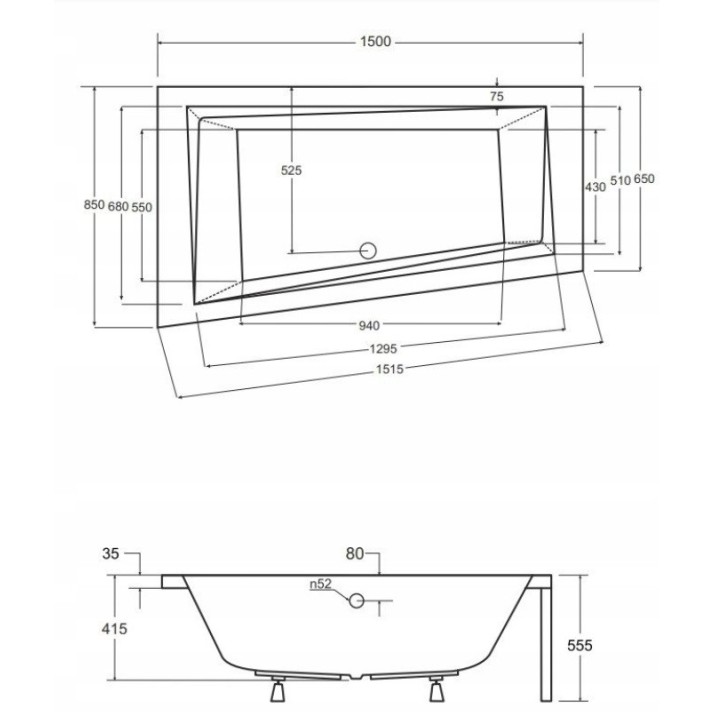 Hoekbad LINKS INTIMA 150 of 160 cm MET ZWARTE OMKASTING Hoekbad LINKS INTIMA 150 of 160 cm MET ZWARTE OMKASTING
