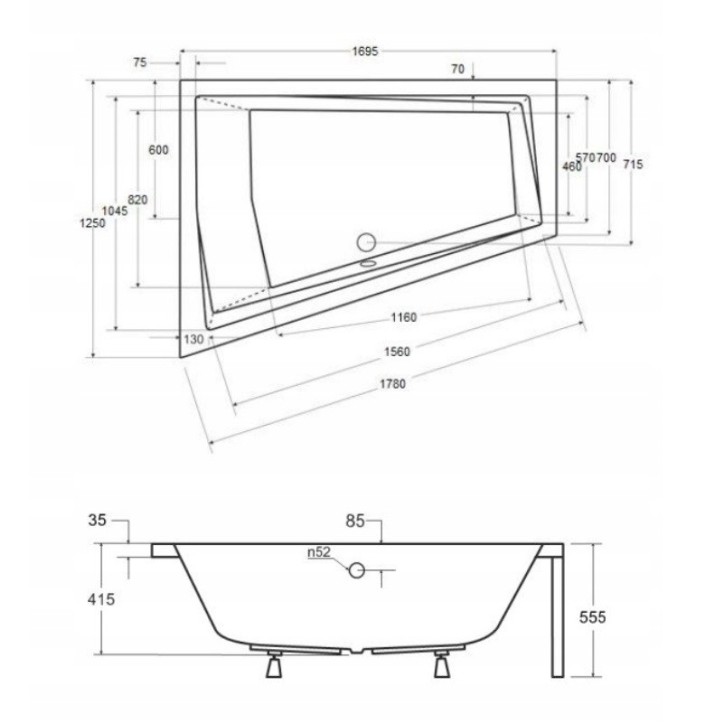 Hoekbad links INTIMA DUO in 170 of 180 cm met zwart voorpaneel Hoekbad links INTIMA DUO in 170 of 180 cm met zwart voorpaneel