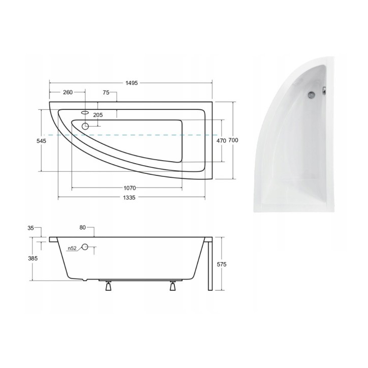 Baignoire d'angle ORIEGA 150 cm droite avec tablier noir