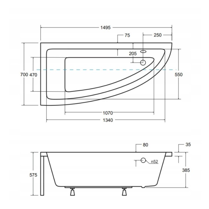 Vasca da bagno angolare ORIEGA sinistra 150 cm con pannello NERO