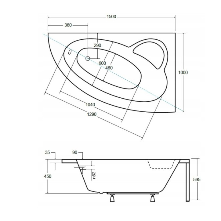 Vasca da bagno angolare destra NATALIA 150 cm con grembiule NERO