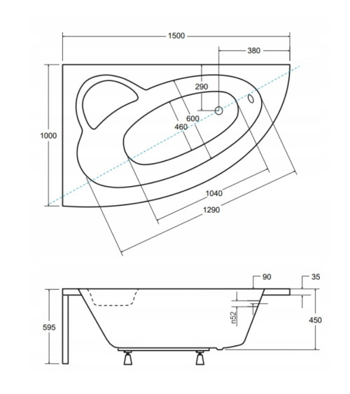 Vasca da bagno angolare sinistra NATALIA 150 cm con grembiule NERO