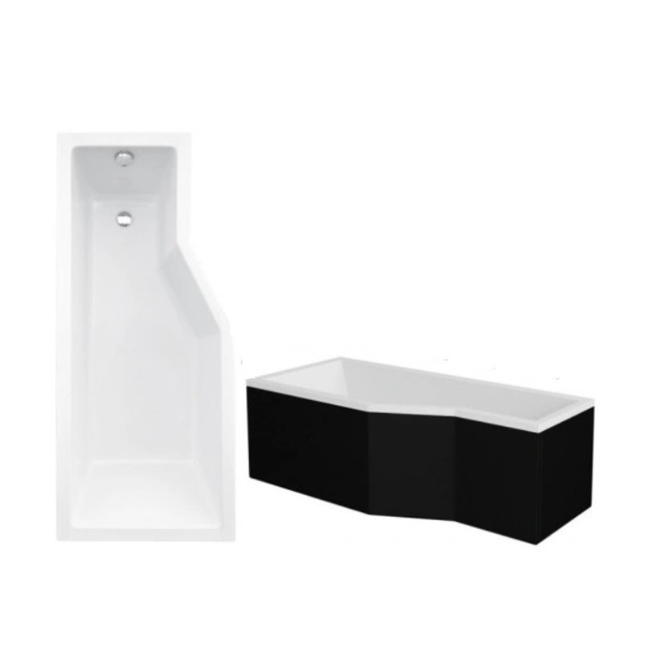 Baignoire asymétrique INTERO 150/170 cm x 75 cm avec tablier noir