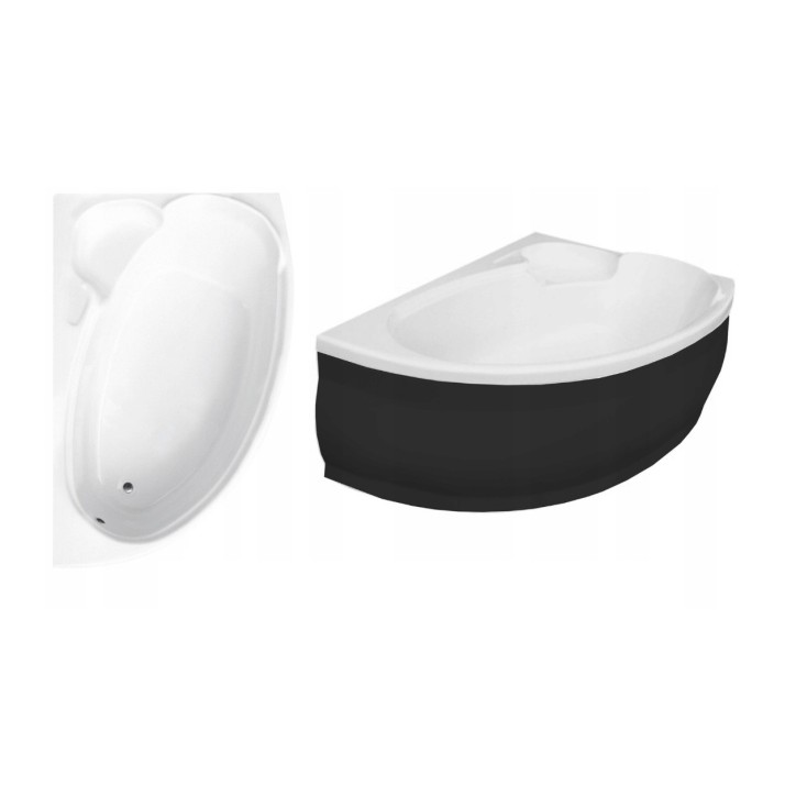Bañera rinconera NOVA 140/155/170cm derecha con faldón negro