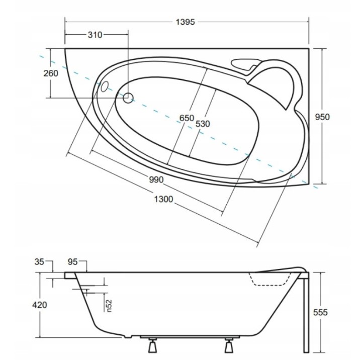 Baignoire d'angle NOVA 140/155/170cm Droite avec tablier noir