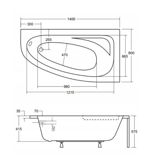 Vasca da bagno angolare CORNEA 140x80 cm destra con grembiule nero