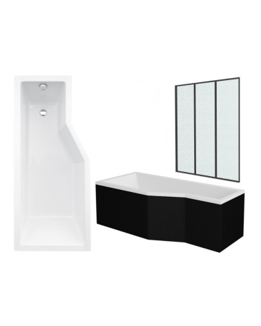 Banheira INTEGRA assimétrica com avental preto 150 cm + resguardo de banheira