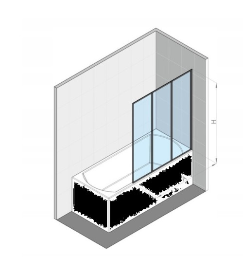 Vasca da bagno asimmetrica INTEGRA con grembiule nero 150cm + schermo da bagno